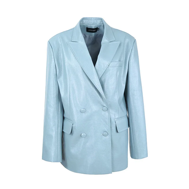 Autumn New Women Grey-Blue Double-breasted Crocodile Faux Leather Coat Casual Loose Blazers Lapel Long Sleeve Female Suit Jacket
Autumn New Women Grey-Blue Double-breasted Crocodile Faux Leather Coat Casual Loose Blazers Lapel Long Sleeve Female Suit Jacket