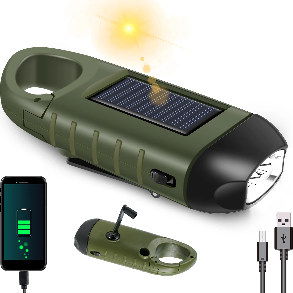 Portable LED Flashlight Solar Hand Crank Torch Rechargeable Outdoor Emergency Light Camping Lamp For Fishing Boating Hiking
Portable LED Flashlight Solar Hand Crank Torch Rechargeable Outdoor Emergency Light Camping Lamp For Fishing Boating Hiking