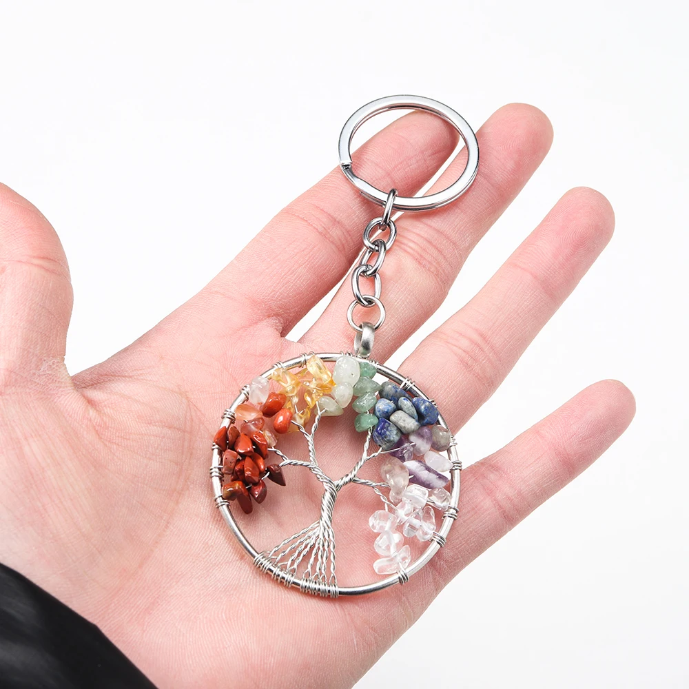 Natural Crystal Stone Charm Keychain Round 7 Chakra Tree of Life Pendant Handmade Wire Wipped Fashion Reiki Agate Quartz Gems
Natural Crystal Stone Charm Keychain Round 7 Chakra Tree of Life Pendant Handmade Wire Wipped Fashion Reiki Agate Quartz Gems