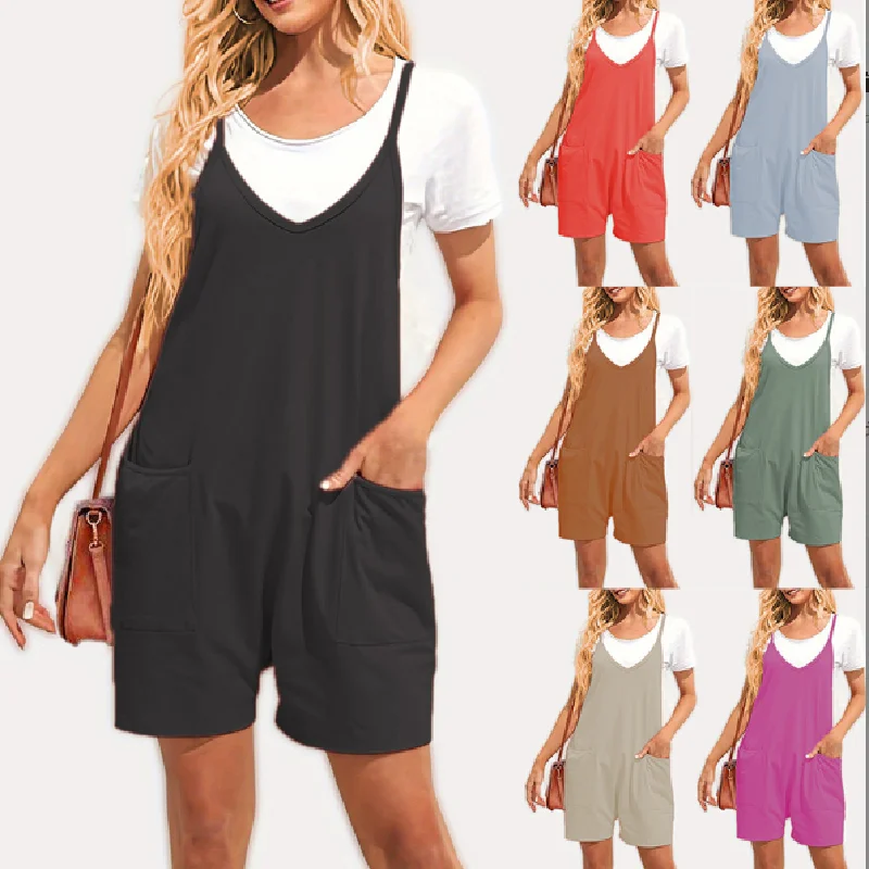 Summer Solid Color Round Neck Loose Short Jumpsuit Casual Pocket Stitching Sleeveless Women Rompers Playsuits Shorts Bodysuits
Summer Solid Color Round Neck Loose Short Jumpsuit Casual Pocket Stitching Sleeveless Women Rompers Playsuits Shorts Bodysuits