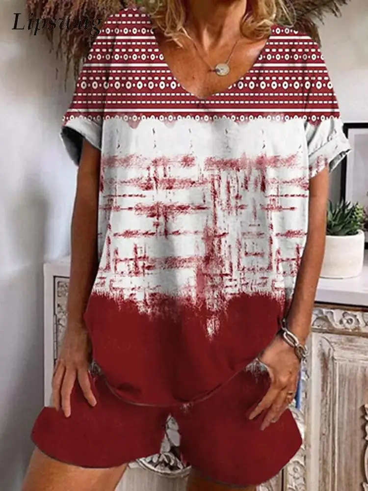 Fashion Short Sleeve Home Suit Women Casual Two Piece Set Tracksuit Summer V Neck Loose Pullover Tops And Sports Shorts Outfits
Fashion Short Sleeve Home Suit Women Casual Two Piece Set Tracksuit Summer V Neck Loose Pullover Tops And Sports Shorts Outfits