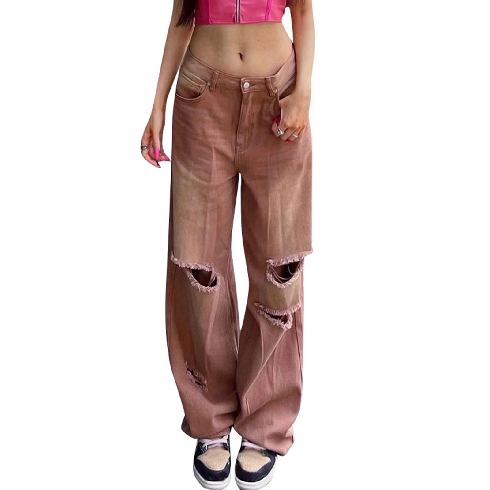 Женские рваные джинсы kayoваши коричневые однотонные рваные Свободные повседневные новые брюки с широкими штанинами уличная одежда 
Женские рваные джинсы kayoваши коричневые однотонные рваные Свободные повседневные новые брюки с широкими штанинами уличная одежда
