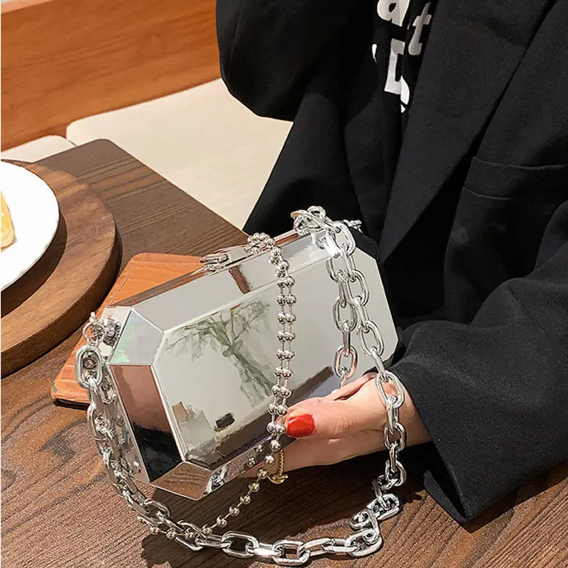 

Metallic Bag Mirror Chains Women New Fashion Hasp Casual Shoulder Bag Pures And Bags Crossbody Women Bag Euro-America Style