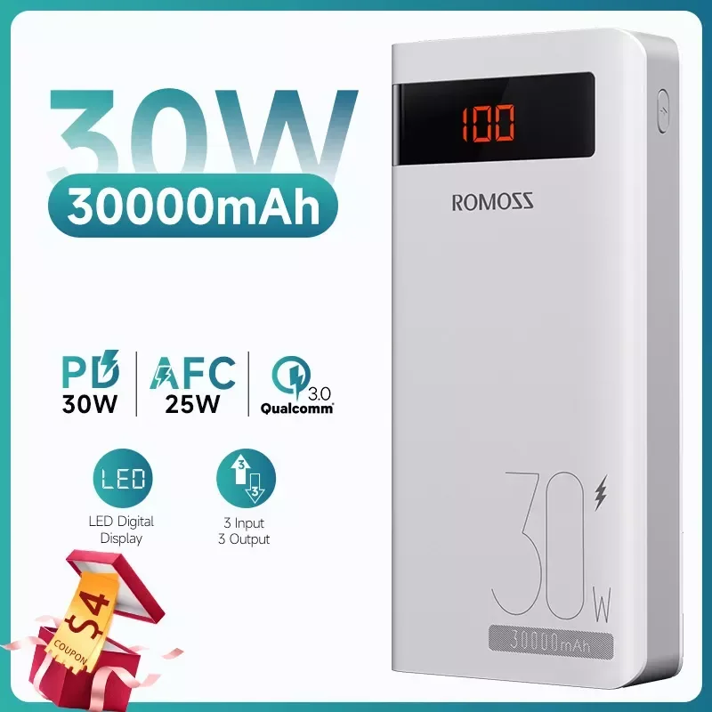 NEW Romoss Power Bank 30000mAh Fast Charge PD 30W Poverbank Portable Charger External Battery 30000 mAh Powerbank For iPhone Xia
NEW Romoss Power Bank 30000mAh Fast Charge PD 30W Poverbank Portable Charger External Battery 30000 mAh Powerbank For iPhone Xia