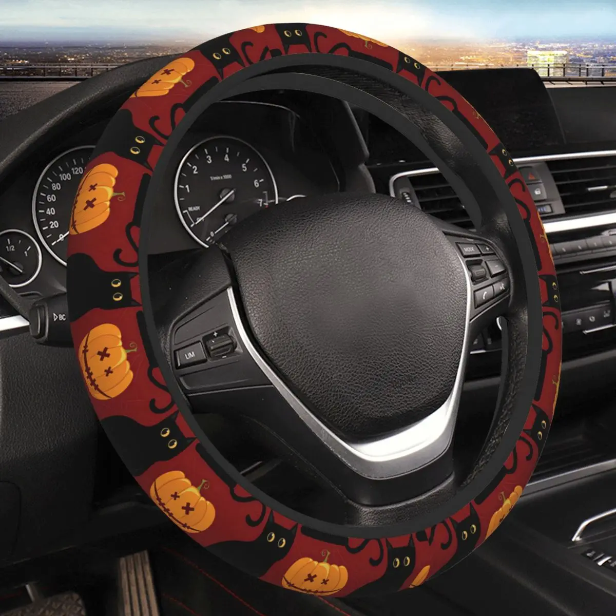 Halloween Pumpkins And Black Cats . Thickening Car Steering Wheel Cover 38cm Universal Suitable Elastic Steering Wheel Cover
Halloween Pumpkins And Black Cats . Thickening Car Steering Wheel Cover 38cm Universal Suitable Elastic Steering Wheel Cover