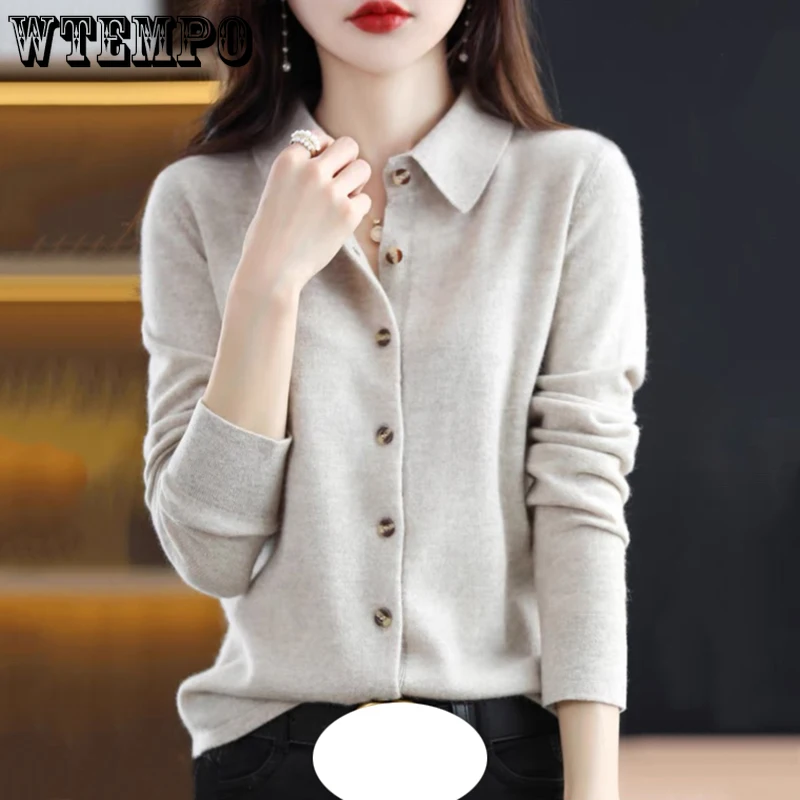 WTEMPO Spring Autumn Polo Collar Sweaters Women Solid Button Knitted Shirts Loose Long Sleeve Non-Cashmere Cardigans Knitwear
WTEMPO Spring Autumn Polo Collar Sweaters Women Solid Button Knitted Shirts Loose Long Sleeve Non-Cashmere Cardigans Knitwear