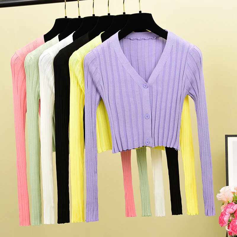 Knit Crop Tops Women V-Neck Knitted Casual Short Sweaters Cardigans Lady Knitting Thin Summer Cardigan Outwear for Female
Knit Crop Tops Women V-Neck Knitted Casual Short Sweaters Cardigans Lady Knitting Thin Summer Cardigan Outwear for Female
