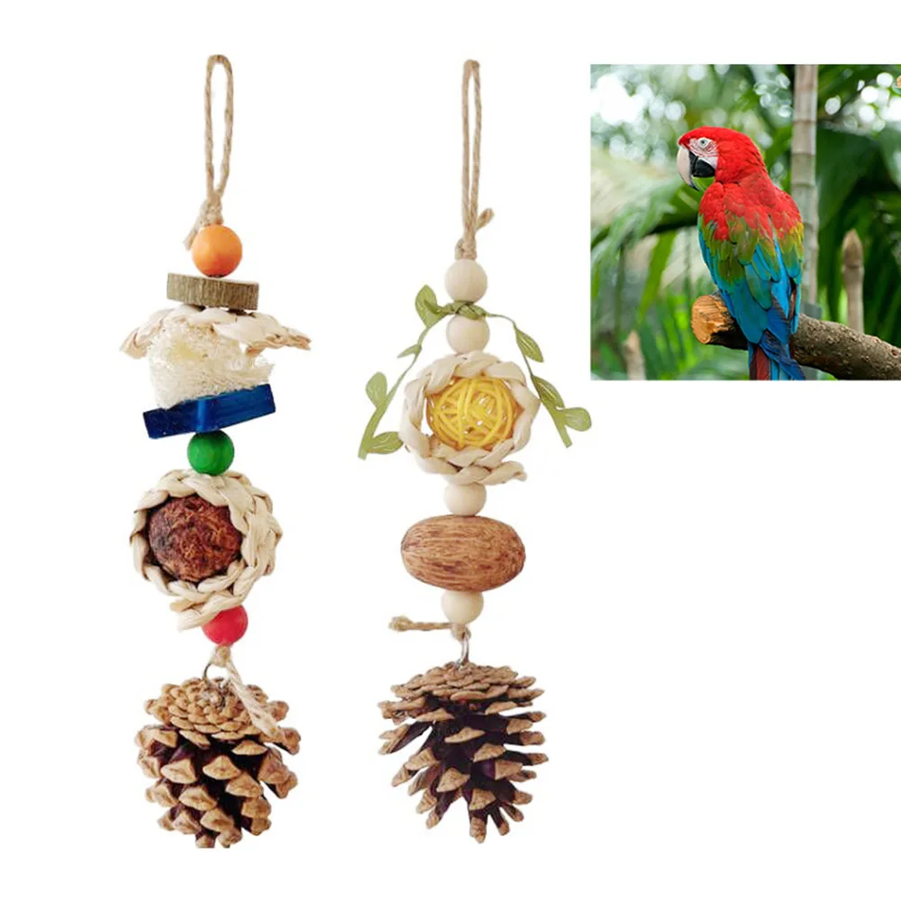 

2Pack Bird Chew Toys parrots bite to relieve boredom play with corn braids pine cones rattan balls bite strings