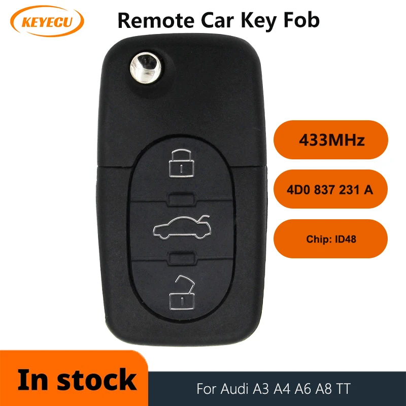 KEYECU 3 Buttons 433Mhz with ID48 chip flip Remote key 4D0 837 231 A For Audi A3 A4 A6 A8 TT 4D0837231A uncut HU66 blade
KEYECU 3 Buttons 433Mhz with ID48 chip flip Remote key 4D0 837 231 A For Audi A3 A4 A6 A8 TT 4D0837231A uncut HU66 blade
