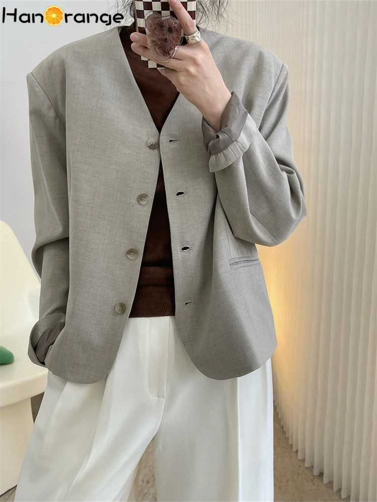 HanOrange 2022 Autumn Simple Temperament Collarless Suit Jacket Wool Women Loose Blazer Female
HanOrange 2022 Autumn Simple Temperament Collarless Suit Jacket Wool Women Loose Blazer Female