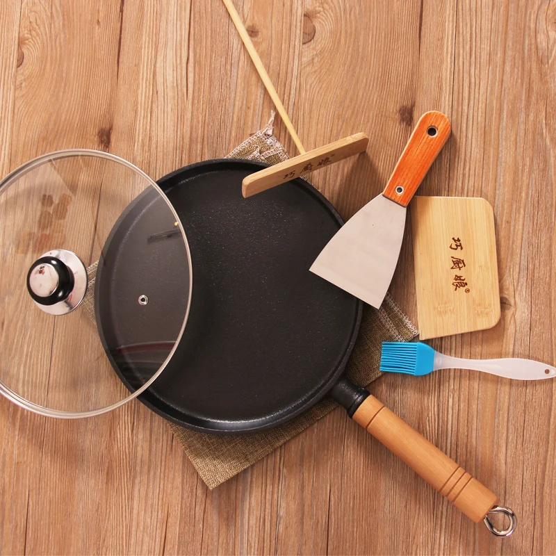 

Pancake Maker Frying Pans Wood Handle Induction Cauldron Cast Iron Frying Pan Durable Utensilios De Cocina Tefal Tableware