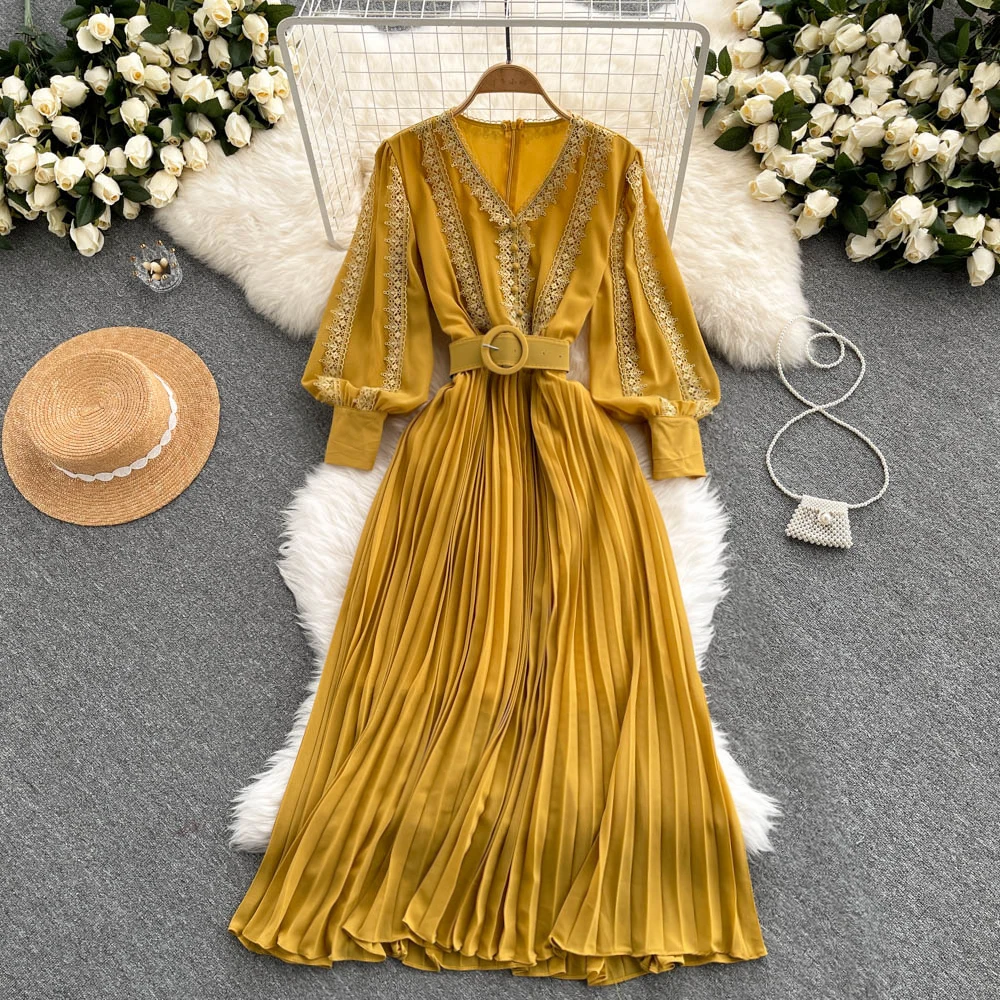 Women Party Elegant Dress Spring Autumn Chiffon V Neck Pleated Maxi Dresses Ladies Vitnage Puff Sleeve A Line Sundress Vestidos
Women Party Elegant Dress Spring Autumn Chiffon V Neck Pleated Maxi Dresses Ladies Vitnage Puff Sleeve A Line Sundress Vestidos
