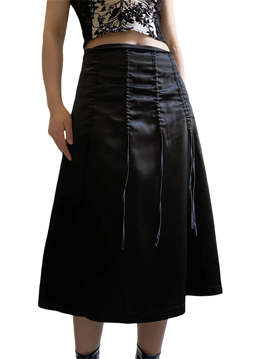Women Sexy Midi Skirt Elegant High Waist Drawstring Solid Summer A-line Skirt for Casual
Women Sexy Midi Skirt Elegant High Waist Drawstring Solid Summer A-line Skirt for Casual
