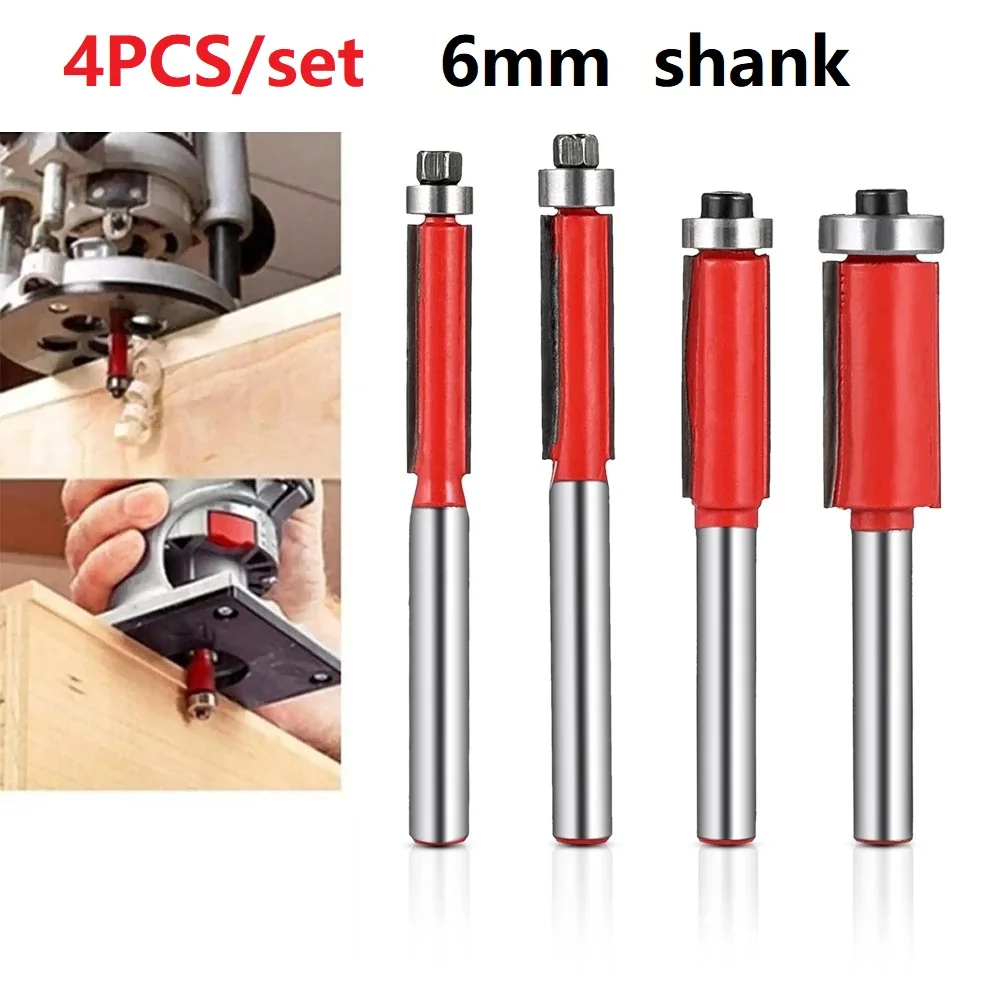 4Pcs 6mm Shank Flush Trim Router Bit With Bearing End Mill For Wood Tungsten Carbide Milling Trimming Cutter Woodworking Tool
4Pcs 6mm Shank Flush Trim Router Bit With Bearing End Mill For Wood Tungsten Carbide Milling Trimming Cutter Woodworking Tool