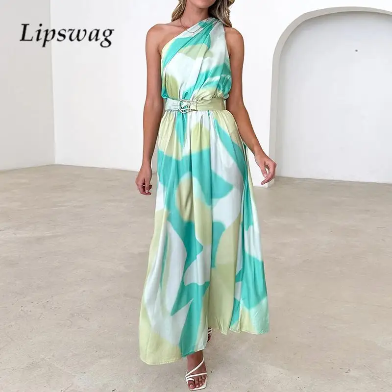 New Elegant Sleeveless Pattern Print Party Dress Summer Slant Neck Backless Long Dress Women Slim Waisted A-Line Dress with Belt
New Elegant Sleeveless Pattern Print Party Dress Summer Slant Neck Backless Long Dress Women Slim Waisted A-Line Dress with Belt