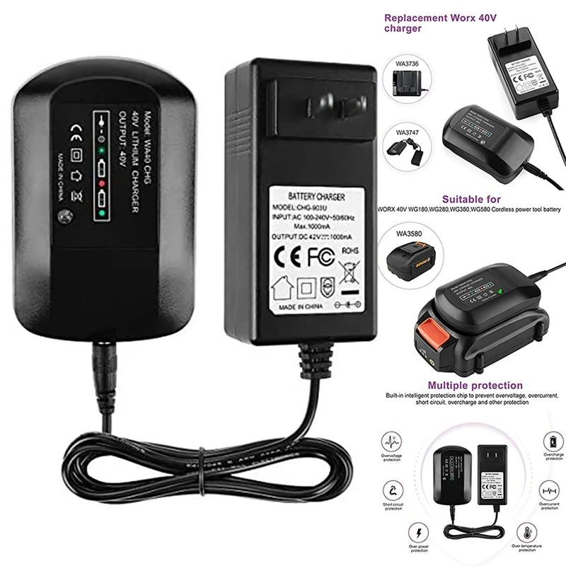Replacement Charger For Worx 40V MAX Lithium Battery Worx WG180 WG280 WG380 WG580 Battery
Replacement Charger For Worx 40V MAX Lithium Battery Worx WG180 WG280 WG380 WG580 Battery