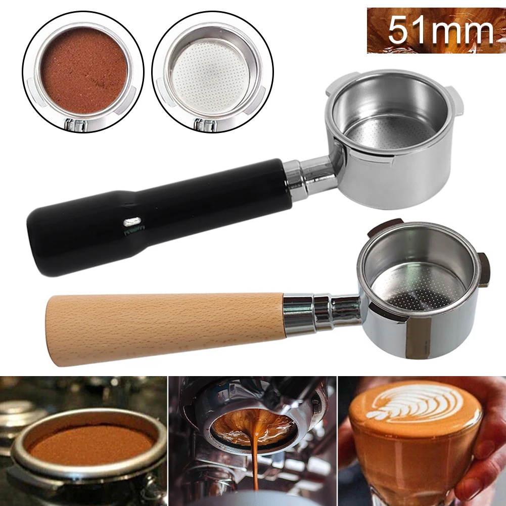 51mm Coffee Bottomless Portafilter Espresso Machine Accessory Coffee Tool For Semi-automatic Wooden Handle Coffee Filter
51mm Coffee Bottomless Portafilter Espresso Machine Accessory Coffee Tool For Semi-automatic Wooden Handle Coffee Filter