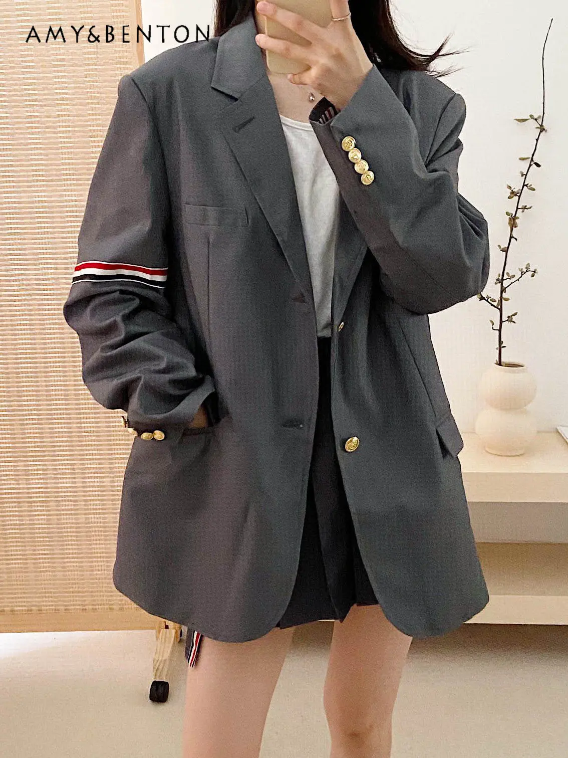 

Early Autumn New Couple's Suit Casual Ol Workplace British Style Suit Jacket Fashion Long Sleeve Women's Loose Gray Blazer Coat
