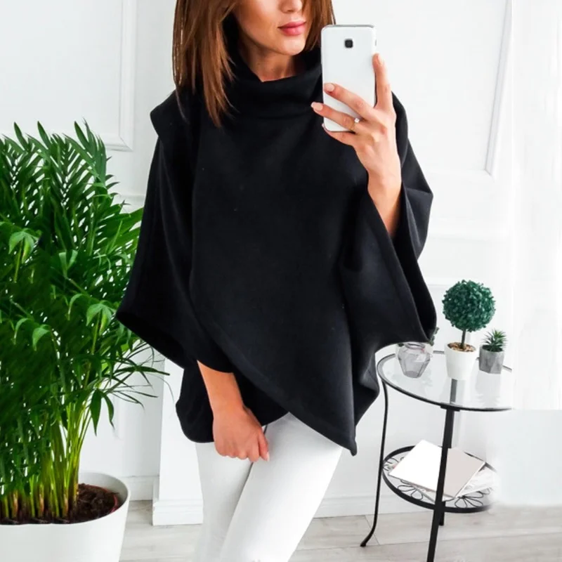 Women Asymmetric Turtleneck Sweatshirt Fleece Cloak Fashion Batwing Poncho Winter Warm Coats Cloak Female Solid Pullover Cape
Women Asymmetric Turtleneck Sweatshirt Fleece Cloak Fashion Batwing Poncho Winter Warm Coats Cloak Female Solid Pullover Cape