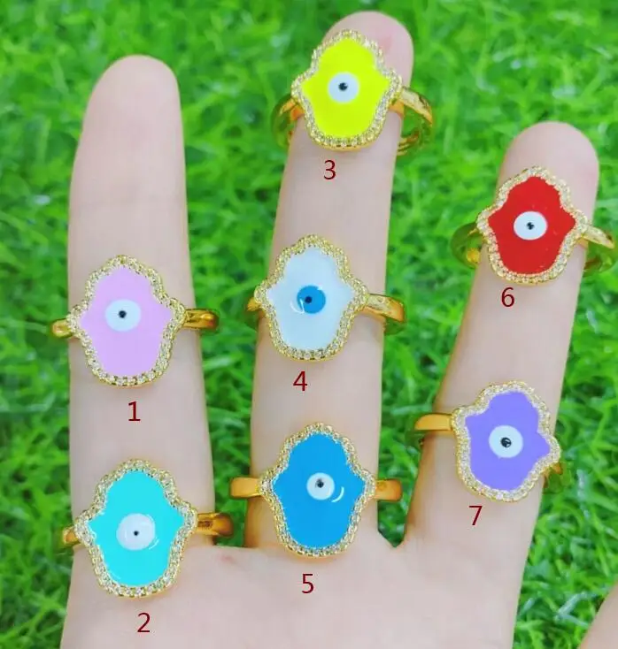 

1pcs Colorful Bohemian Zircon hand Evil Eye Rhinestone Filled Rings For Women Vintage Boho CZ Devil Ring Enamel Jewelry df3a