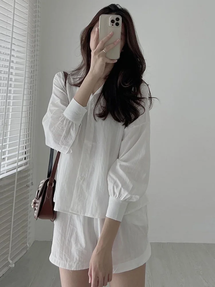 Korean Chic Turn-down Collar Single Breasted Puff Sleeve Blazers + Solid High Waist Loose Shorts 2022 Summer New B452
Korean Chic Turn-down Collar Single Breasted Puff Sleeve Blazers + Solid High Waist Loose Shorts 2022 Summer New B452