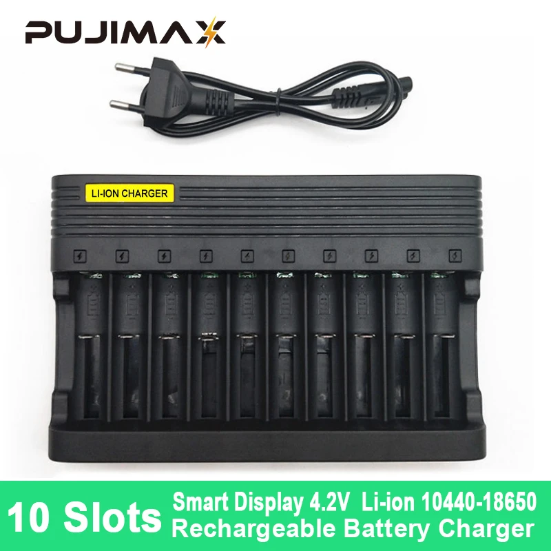 PUJIMAX Lithium Rechargeable Battery Charger 10-Slot 18650 Li-ion Multicharger EU Plug For 16340/14500/18650/18500 Free Shipping
PUJIMAX Lithium Rechargeable Battery Charger 10-Slot 18650 Li-ion Multicharger EU Plug For 16340/14500/18650/18500 Free Shipping