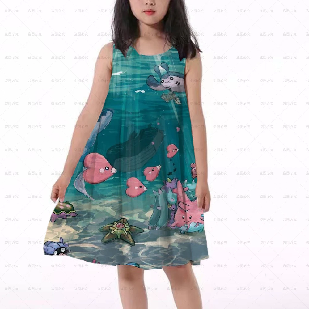 

Повседневная одежда для маленьких девочек, красивое детское летнее платье для малышей, детей 2-12 лет, Пляжное Платье с принтом подводного мира для девочек