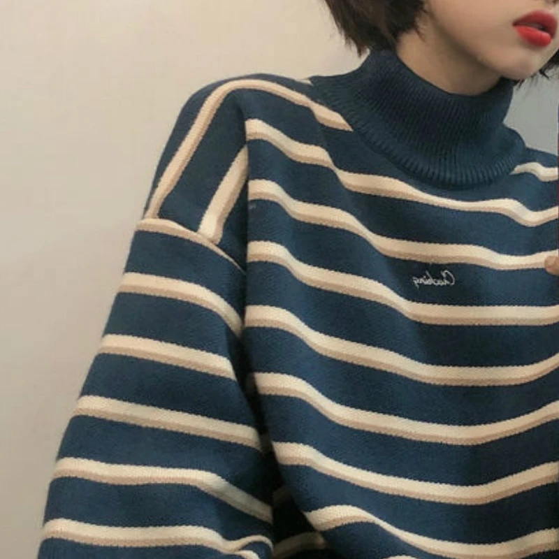 Turtleneck Sweater Women Simple Striped Autumn Winter Ulzzang Fashion Women's Student Harajuku Soft Chic Lady Jumpers Thicken
Turtleneck Sweater Women Simple Striped Autumn Winter Ulzzang Fashion Women's Student Harajuku Soft Chic Lady Jumpers Thicken