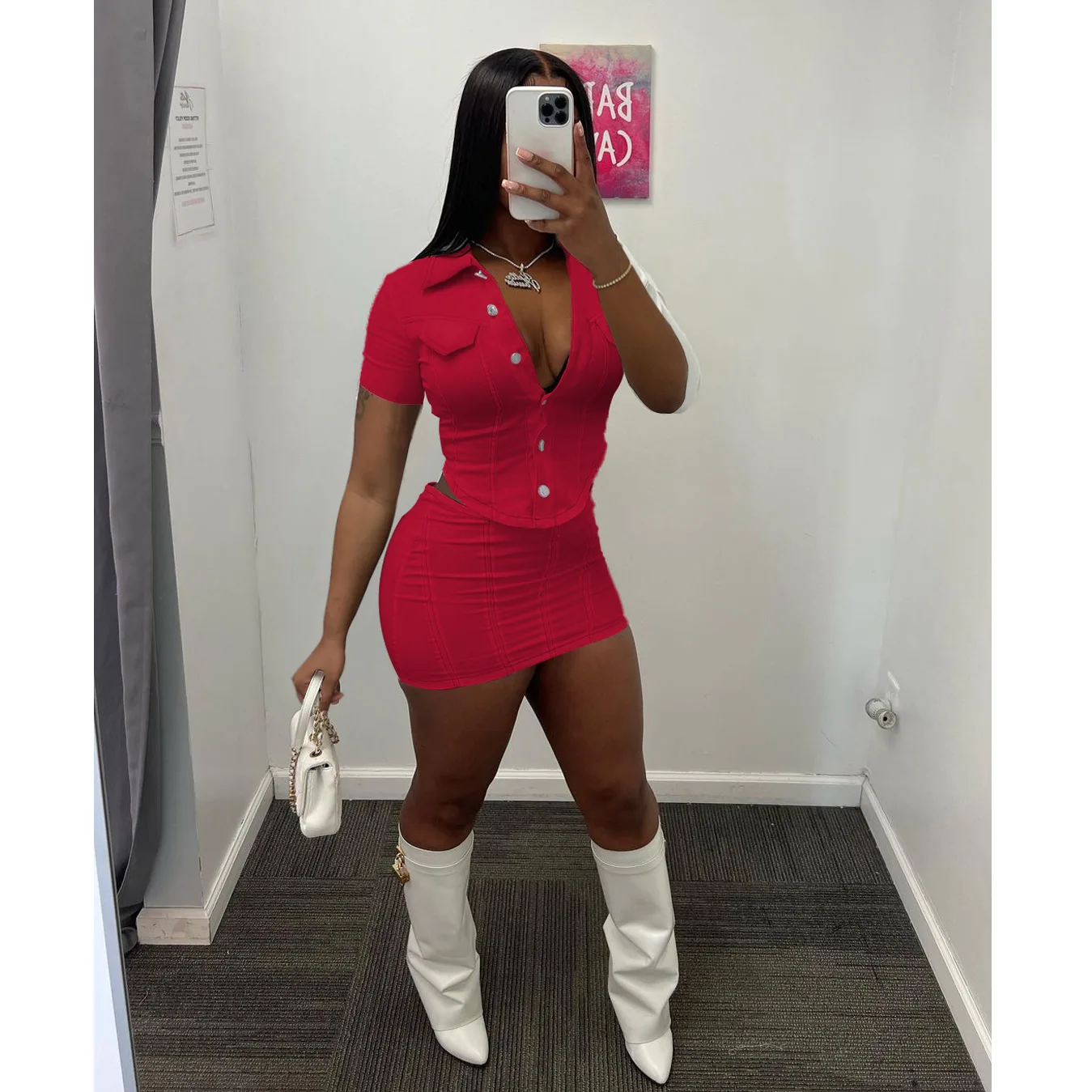 2023 Skirt Short Two Piece Set Women Summer Sexy Button Turn-down Collar Crop Top + Mini Skirts Club Outfits Y2K Streetwear Set
2023 Skirt Short Two Piece Set Women Summer Sexy Button Turn-down Collar Crop Top + Mini Skirts Club Outfits Y2K Streetwear Set