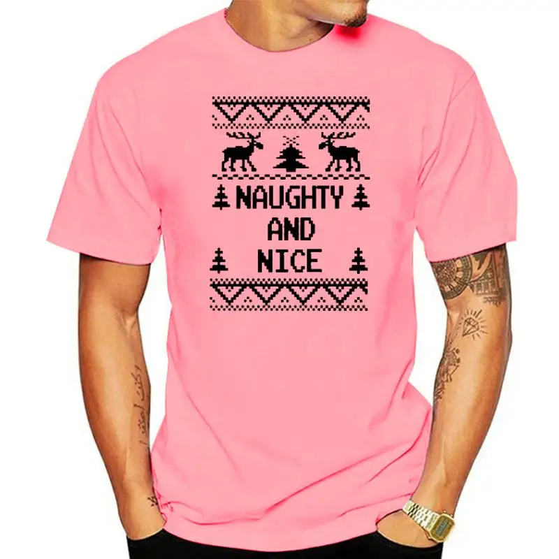 

Fashion Men Tshirt Naughty And Nice Ugly Christmas Sweater T Shirt Women T-Shirt Tees Top