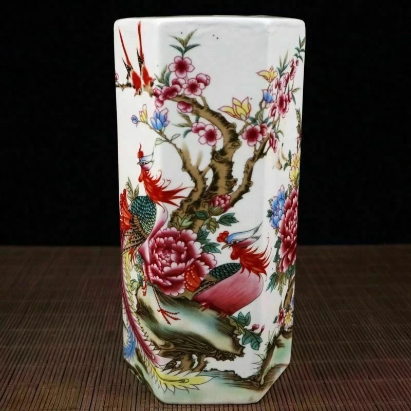

Chinese old porcelain Pastel phoenix pattern hexagonal pen holder