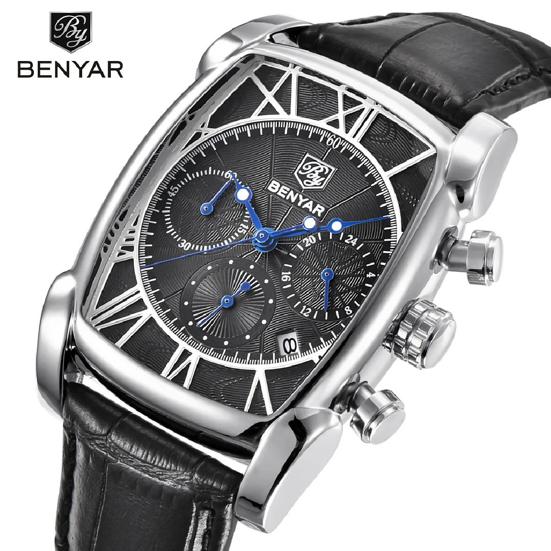 BENYAR Classic Rectangle Case Fashion Sport Chronograph Men's Watches Waterproof 30M Genuine Leather Strap Luxury Quartz Watch
BENYAR Classic Rectangle Case Fashion Sport Chronograph Men's Watches Waterproof 30M Genuine Leather Strap Luxury Quartz Watch