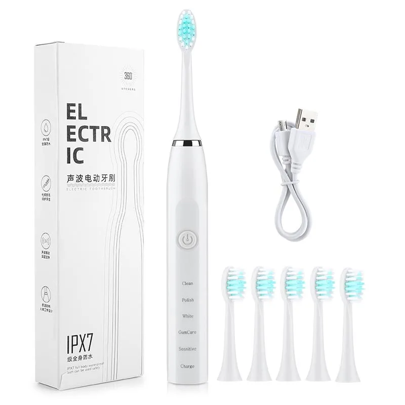 Electric Sonic Toothbrush Rechargeable USB Charge Waterproof Electronic Tooth 6 Brushes Replacement Heads Adult White
Electric Sonic Toothbrush Rechargeable USB Charge Waterproof Electronic Tooth 6 Brushes Replacement Heads Adult White