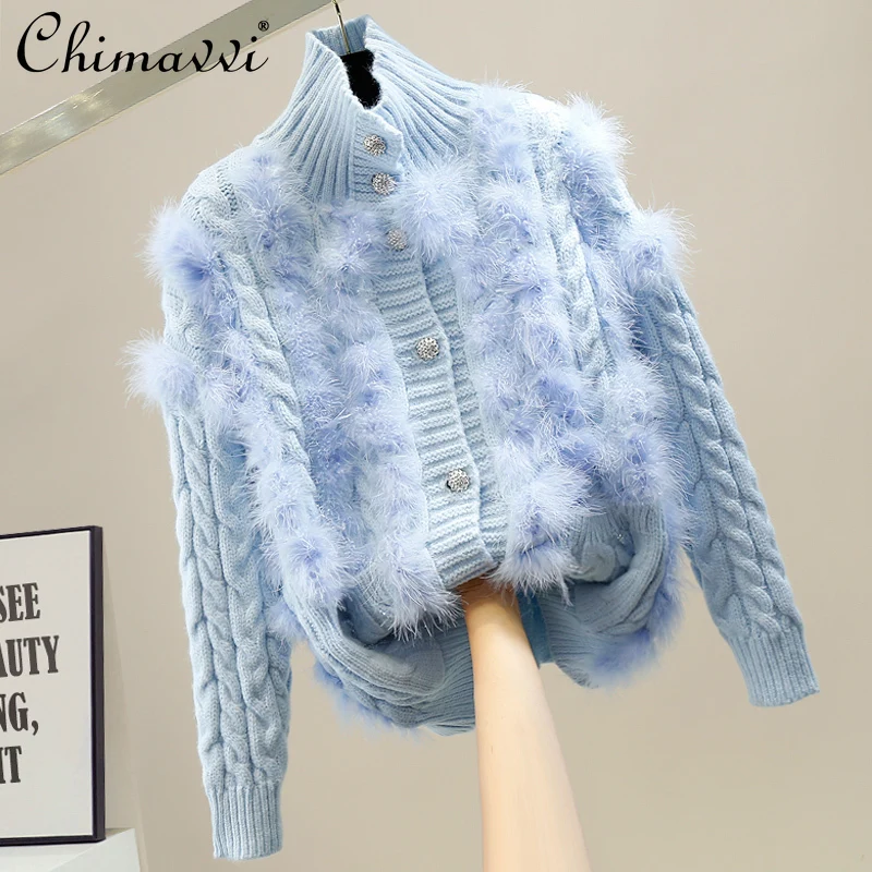 Heavy Beaded Cardigan Fashion Double Pocket Turtleneck Single Breasted Feather Tassel Loose All-Match Cable-Knit Sweater Women
Heavy Beaded Cardigan Fashion Double Pocket Turtleneck Single Breasted Feather Tassel Loose All-Match Cable-Knit Sweater Women