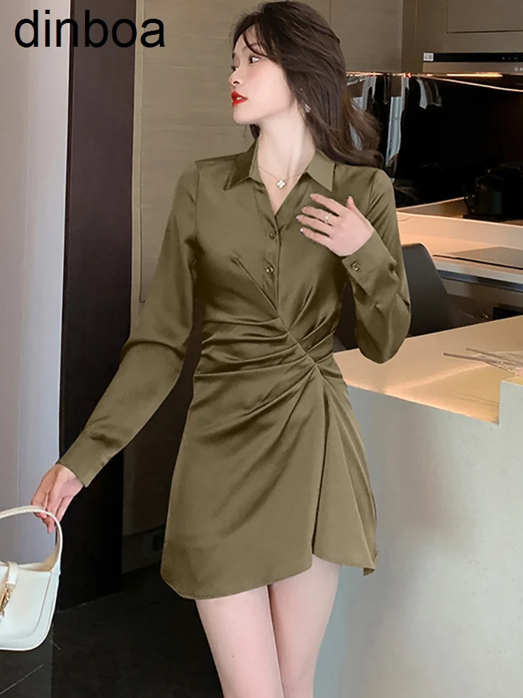 2023 New Blue Satin Long Sleeve Polo Collar Mini Dress Women Elegant Office Lady Dress Spring Korean Vintage Bodycon Party Dress
2023 New Blue Satin Long Sleeve Polo Collar Mini Dress Women Elegant Office Lady Dress Spring Korean Vintage Bodycon Party Dress