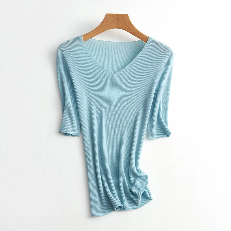 2022 NEW FASHION WOMEN 's summer 's half-sleeved slim fit V-neck knitted bottoming shirt short top
2022 NEW FASHION WOMEN 's summer 's half-sleeved slim fit V-neck knitted bottoming shirt short top