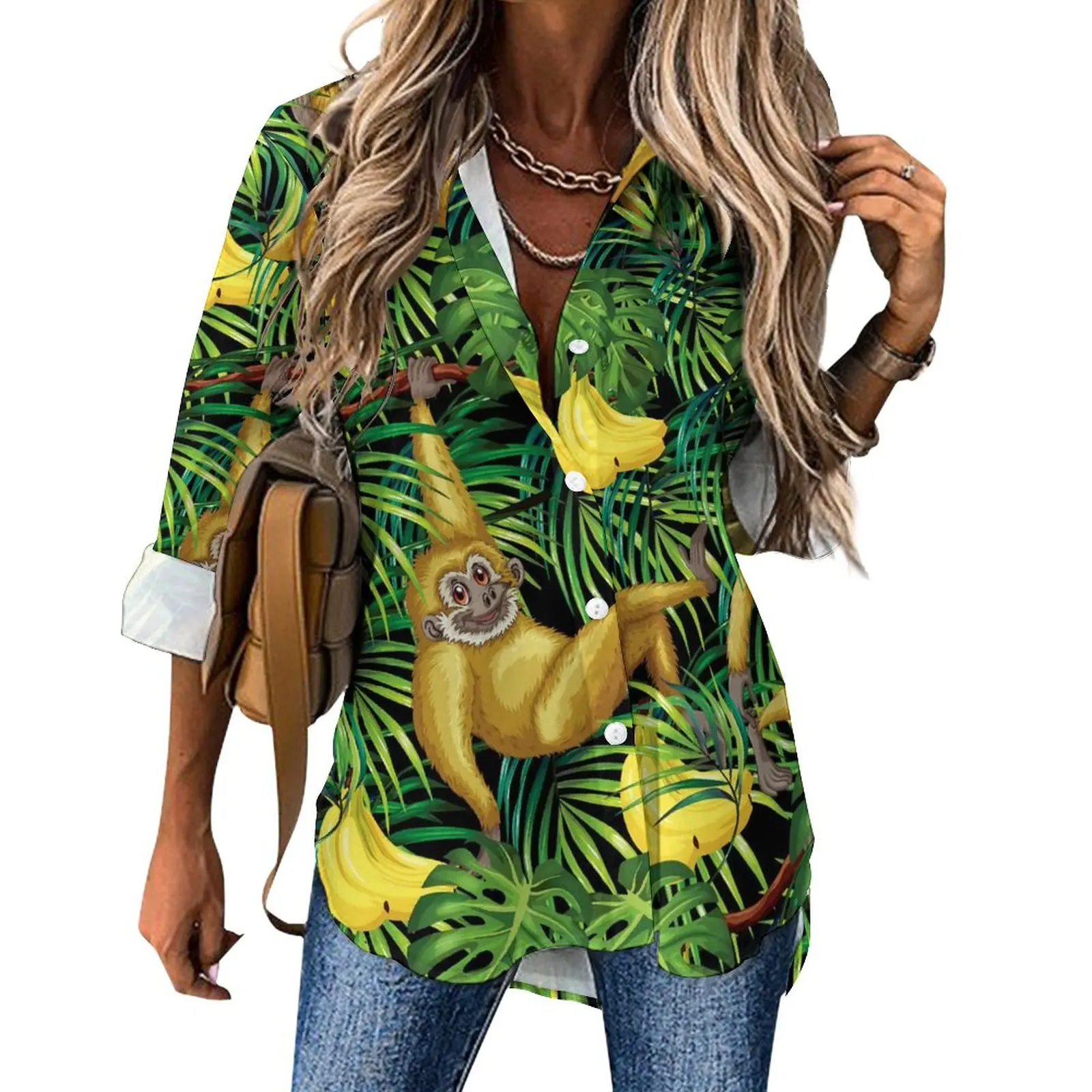 Monkey Print Casual Blouse Long-Sleeve Tropical Banana Jungle Kawaii Blouses Women Loose Oversized Shirt Custom Top Gift
Monkey Print Casual Blouse Long-Sleeve Tropical Banana Jungle Kawaii Blouses Women Loose Oversized Shirt Custom Top Gift