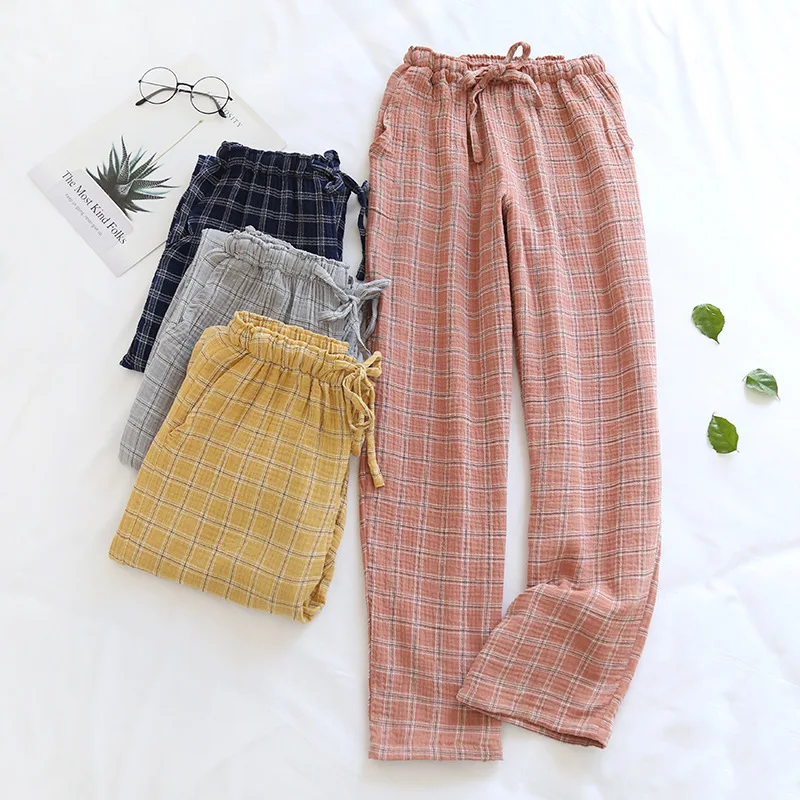 Japanese new spring and autumn couples cotton crepe cloth plaid trousers men and women large size home pants simple casual pants
Japanese new spring and autumn couples cotton crepe cloth plaid trousers men and women large size home pants simple casual pants