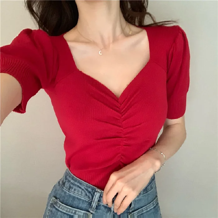 2022 Summer New Korean Version Bubble Sleeve Short Bottoming Slim Fitting V-neck Short Sleeve T-shirt Women's Fashion QWX2
2022 Summer New Korean Version Bubble Sleeve Short Bottoming Slim Fitting V-neck Short Sleeve T-shirt Women's Fashion QWX2