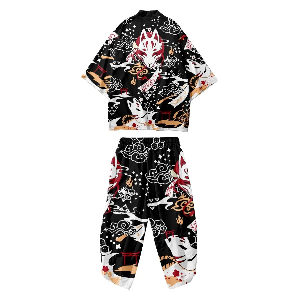 Cartoon Fox Mask Printed Black Kimono Cropped Pants Set Women Men Japanese Haori Asian Streetwear Cardigan Yukata Cosplay
Cartoon Fox Mask Printed Black Kimono Cropped Pants Set Women Men Japanese Haori Asian Streetwear Cardigan Yukata Cosplay