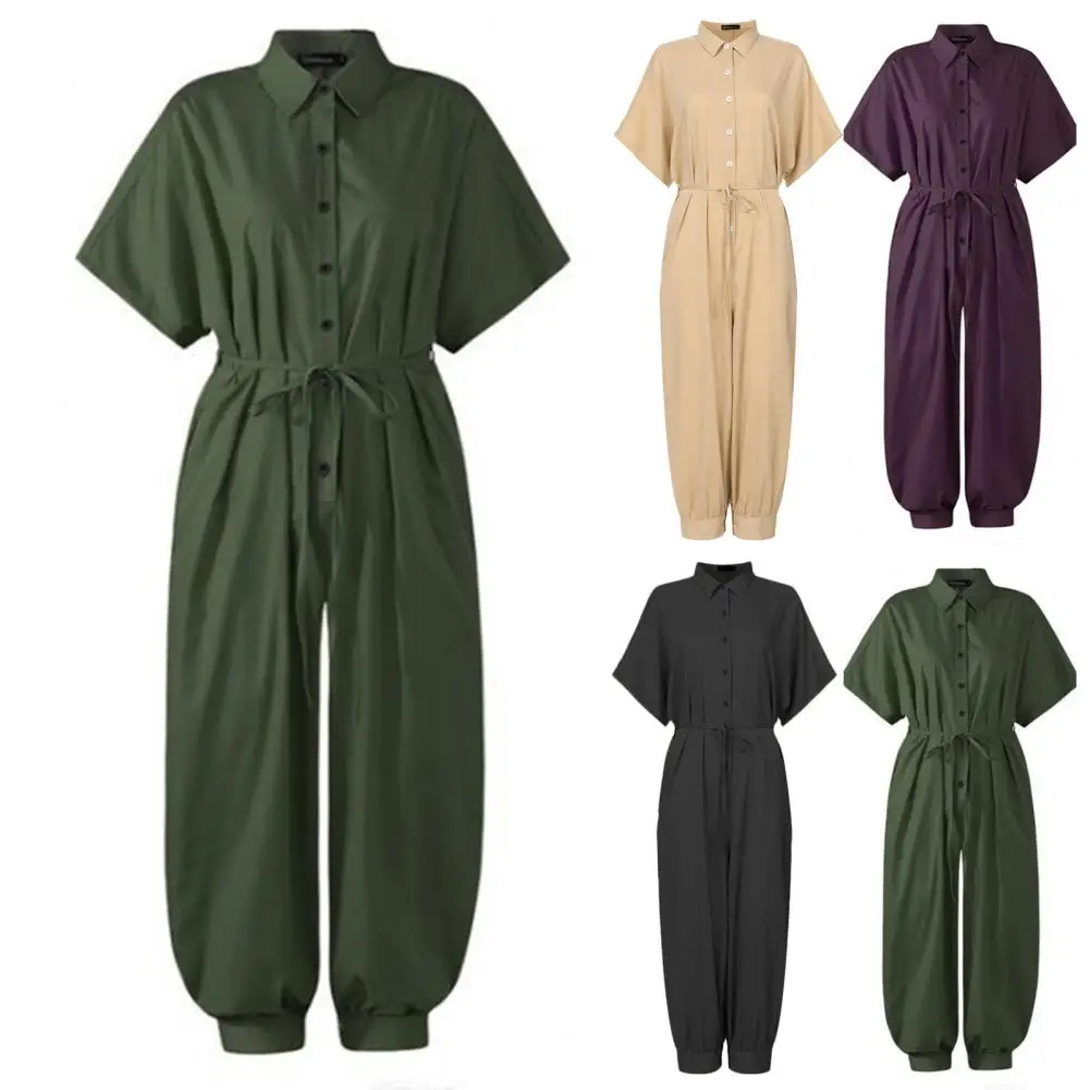 Simple Summer Ladies Button Half Placket Jumpsuit Leisure Ladies Jumpsuit Beam Feet for Outdoor
Simple Summer Ladies Button Half Placket Jumpsuit Leisure Ladies Jumpsuit Beam Feet for Outdoor