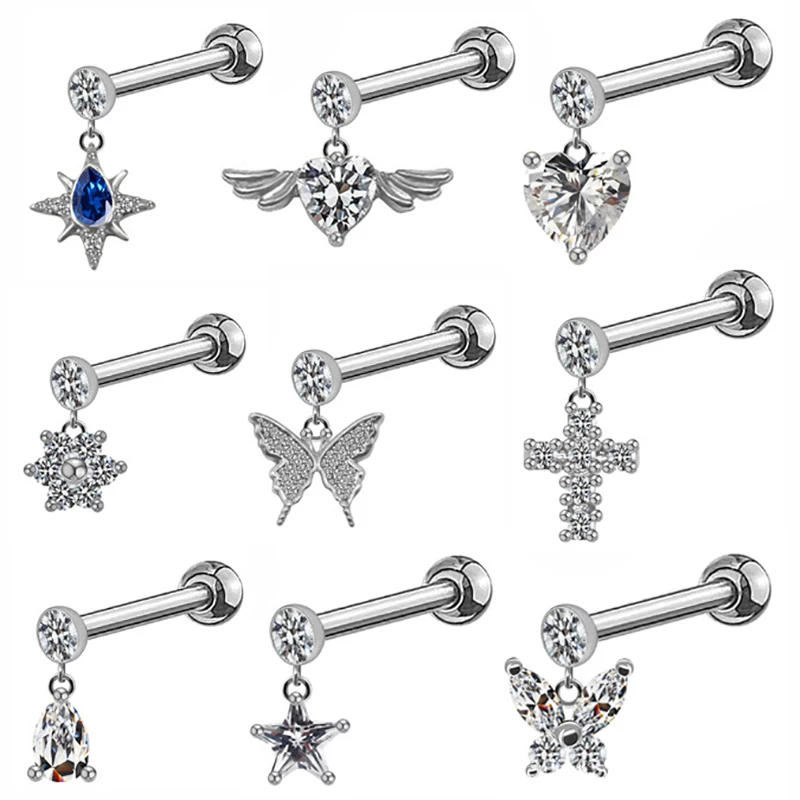 

Cubic Zircon Cross Tragus Piercing Earring For Women Crystal Drop Dangle Cartilage Helix Stud Earring Body Jewelry Gift 14 Types