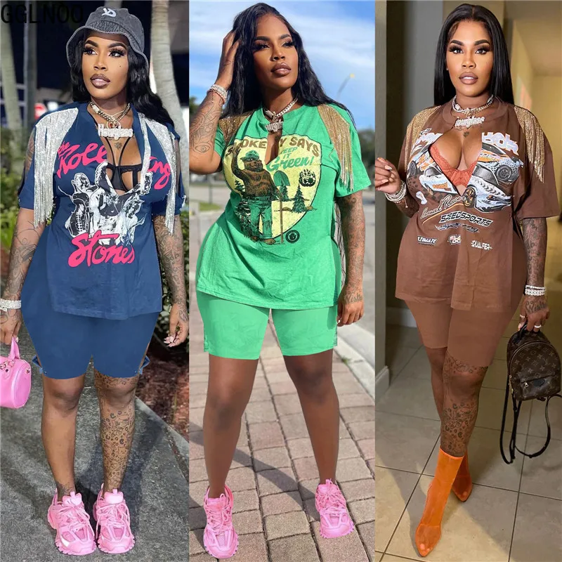 GGLNOO Women Summer Two Piece Sets Outfit Shorts Set 2022 Cartoon Print Tassel T-Shirt Crop Top Biker Pants Streetwear Tracksuit
GGLNOO Women Summer Two Piece Sets Outfit Shorts Set 2022 Cartoon Print Tassel T-Shirt Crop Top Biker Pants Streetwear Tracksuit