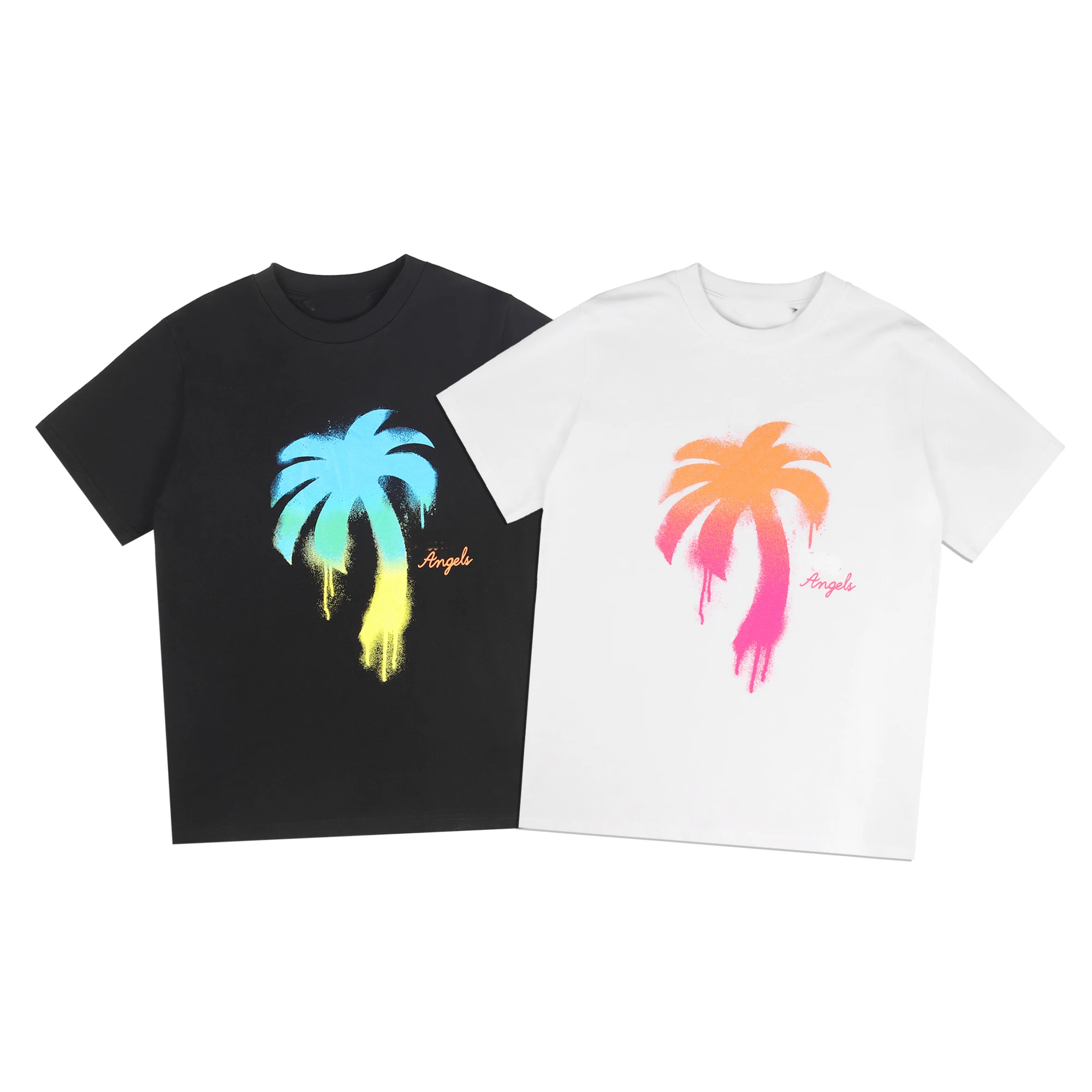 

New PA-ANGELS Coconut Tree Graffiti Style Stripe Print MenT-shirt Summer Cotton Loose Casual Shirt Big Size S-XL 2213#