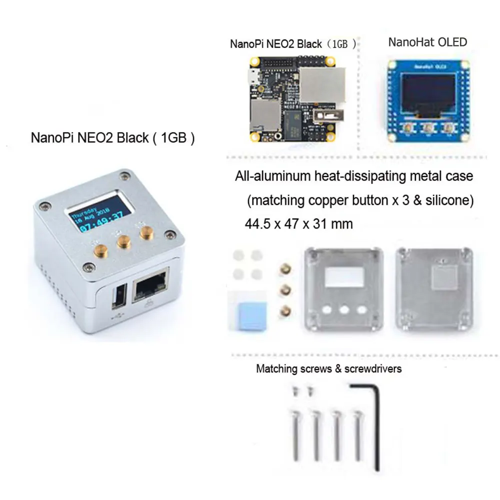 

NanoPi NEO2 Black all-aluminum CNC Case kit with OLED display running Ubuntu FriendlyARM NanoPi NEO2 Metal Complete Kit