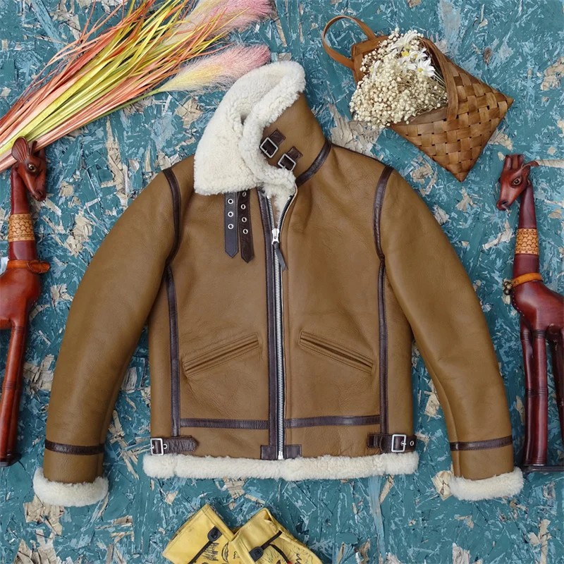 

Кожаная Меховая куртка-бомбер B3, короткая приталенная зимняя теплая одежда в стиле милитари, одежда унисекс