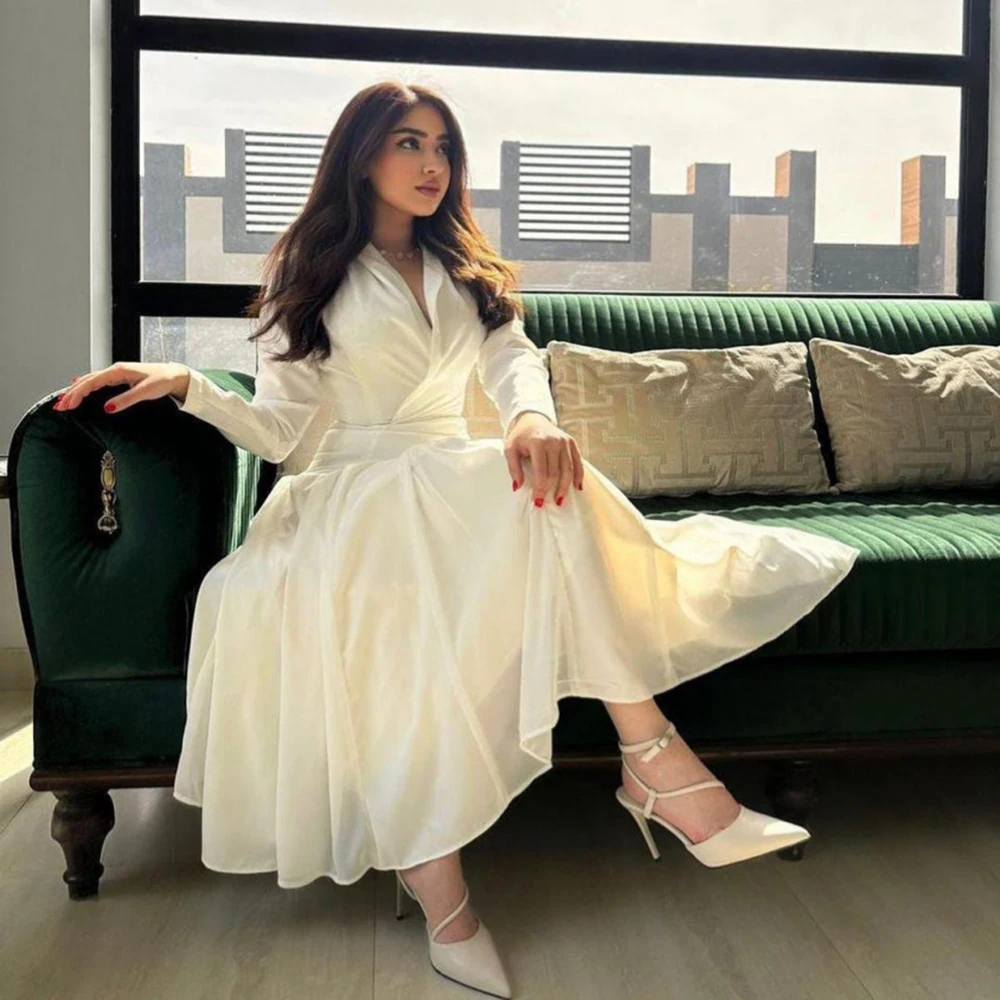 Exquisite White V-neck A-line Chiffon Formal Occasion Prom Dresses Fold Anke Length Women Evening Party Dress
Exquisite White V-neck A-line Chiffon Formal Occasion Prom Dresses Fold Anke Length Women Evening Party Dress
