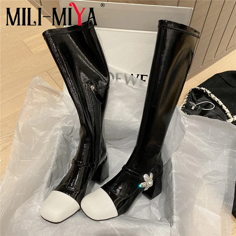MILI-MIYA Fashion Classic Brand Mixed Color Women Cow Leather Knee High Boots Flower Round Toe Thick Heels Zippers For Ladies
MILI-MIYA Fashion Classic Brand Mixed Color Women Cow Leather Knee High Boots Flower Round Toe Thick Heels Zippers For Ladies