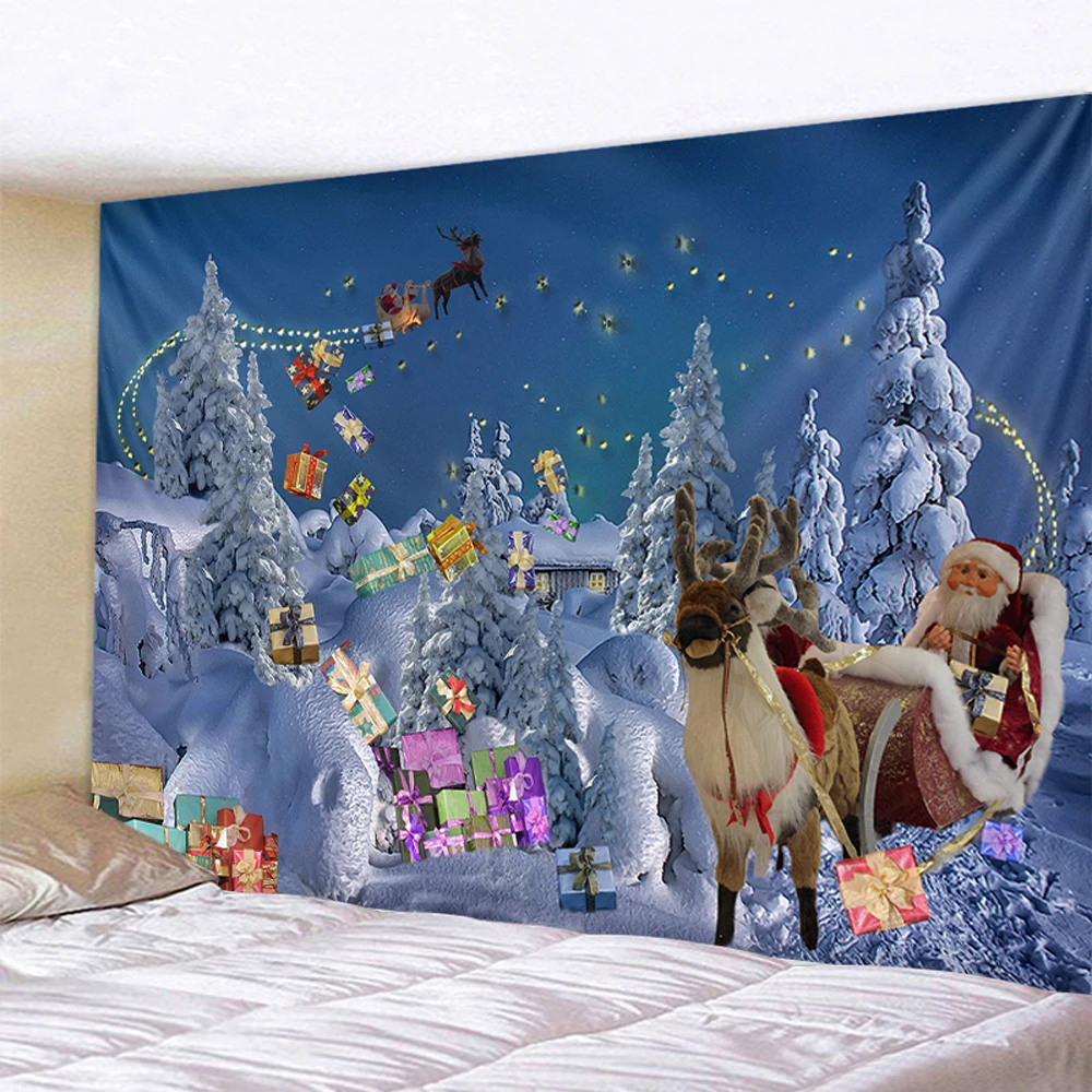 

Christmas gift santa sleigh wall hanging tapestry art deco blanket curtain hanging at home bedroom living room decoration