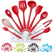 Silicone Cooking Utensil Set Wooden Handle Spatula Soup Spoon Brush Ladle Pasta Colander Non-stick Cookware Kitchen Tools